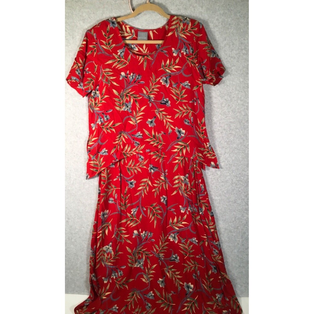 Vintage Rabbit Rabbit Rabbit Red Floral  Layered Lightweight Maxidress Size 10M - Picture 2 of 16
